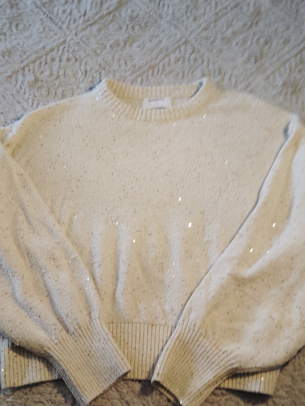 Old Navy Cream Sequin Crewneck Sweater